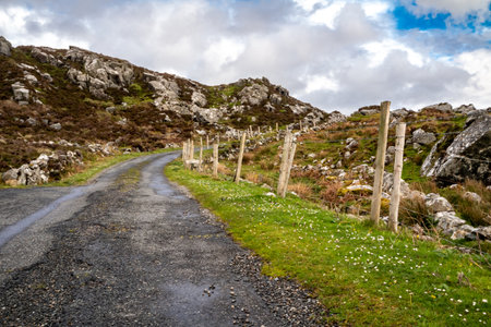 The coastal single track road between Meenacross and Crohy Head south of Dungloe, County Donegal - Irelandの写真素材