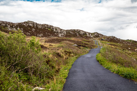 The coastal single track road between Meenacross and Crohy Head south of Dungloe, County Donegal - Irelandの写真素材