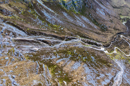 Aerial view of the Muckish mountain and the trail called miners path in county Donegal. Irelandの写真素材