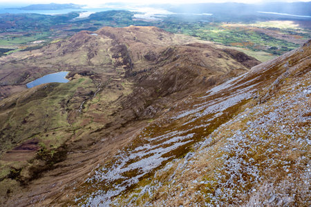 Aerial view of the Muckish mountain and the trail called miners path in county Donegal. Irelandの写真素材