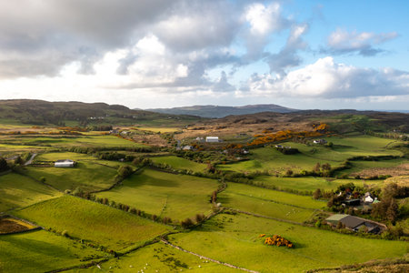 Aerial view of the landscape at Kildarragh in County Donegal, Republic of Irelandの写真素材
