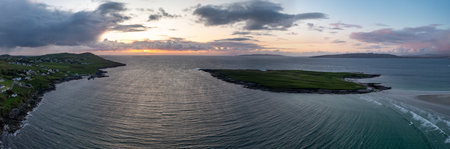 Aerial view of Portnoo at dusk, County Donegal, Irelandの写真素材