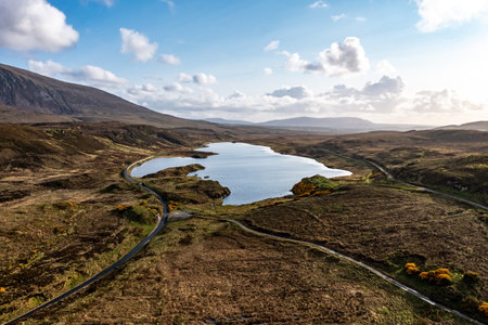 Aerial view of the Muckish railway walk in County Donegal, Irelandの写真素材