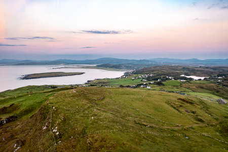 Aerial view of Dunmore Head by Portnoo in County Donegal, Ireland.の写真素材