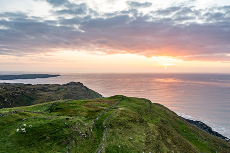 Aerial view of Dunmore Head by Portnoo in County Donegal, Ireland.の写真素材