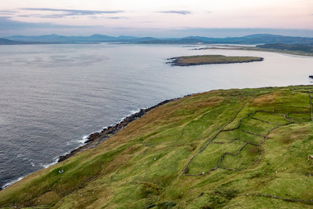 Aerial view of Dunmore Head by Portnoo in County Donegal, Ireland.の写真素材