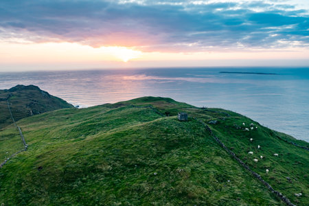 Aerial view of Dunmore Head by Portnoo in County Donegal, Ireland.の写真素材