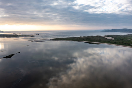Aerial of Dooey beach and Gweebarra bay by Lettermacaward, County Donegal, Irelandの写真素材