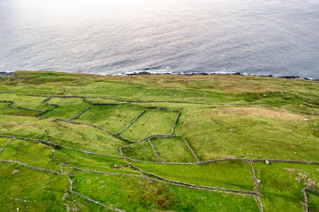 Aerial view of Dunmore Head by Portnoo in County Donegal, Ireland.の写真素材