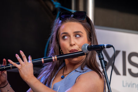 Dungloe, County Donegal, Ireland - July 31 2025 : Stranded from Donegal are performing at the Mary From Dungloe International Arts Festivalのeditorial素材