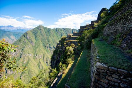 Machu Picchu - View from Huayna Picchu mountain on Machu Picchu and old ruinsの写真素材