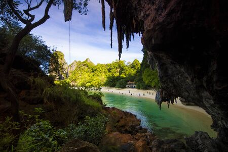 Phra Nang beach landscape under a huge cave in the Krabi province, Thailand.の写真素材