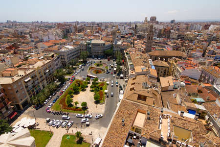 View of old town of Valencia from the tower Miguelete of Valencia Cathedral, Spainの写真素材