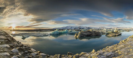 Iceland, Jokulsarlon Glacier Lagoon, Icebergs floating in amazing outdoor landscapeの写真素材