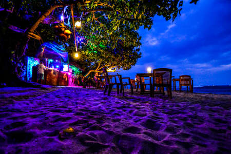 Marissa, Sri Lanka, Restaurants on beach at dusk, Mirrisa, South Coast, Sri Lanka islandの写真素材