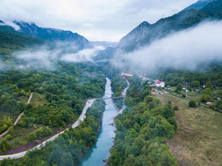 Piva river meets Tara river in Durmitor National Park on the border of Montenegro and Bosnia Herzegovinaの写真素材