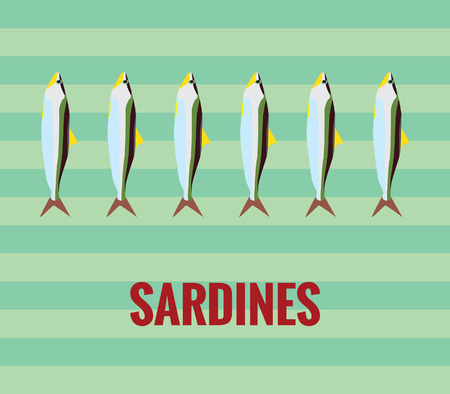 Sardines drawing on green backgroundのイラスト素材