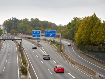 Essen / NRW / Germany / 17.10.20 The A40 motorway in the center of the German city of Essen. Autumn cloudy day.のeditorial素材