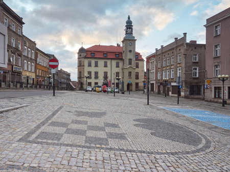 Boguszow-Gorce, Poland, April 10, 2022. The highest situated market square and historic town hall in Poland.のeditorial素材