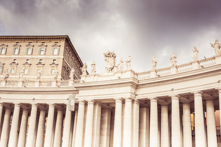 Rome, Italy, December 2018: Statues. Famous colonnade of St. Peter's Basilica in Vatican, Rome, Italyのeditorial素材