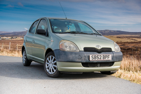 Dunvegan, Isle of Skye, Scotland - September 2017: Toyota Yaris Mk1