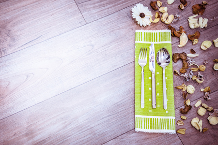 Table setting with cutlery and napkinの写真素材
