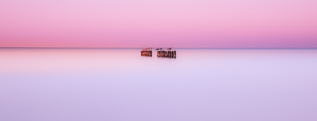 Ocean sunset sky - gorgeous panorama twilight sky and peaceful water backgroundのeditorial素材
