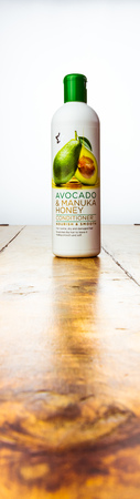 Alloa, Scotland - 17 July 2019: Hair conditioner - avocado and manuka honey hair treatment - beauty products for womenのeditorial素材