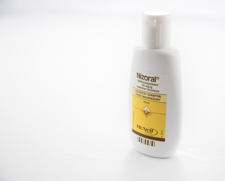 Alloa, Scotland - 14 August 2019: a bottle of anti dandruff shampoo Nizoralのeditorial素材