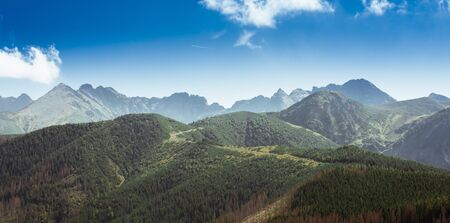 Panorama of Tatra Mountains - summits with names visible from Kopieniec Wielki near Zakopaneの写真素材