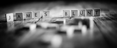 Perth, Scotland - 31 October 2019: James Blunt, wooden letters on vintage tableのeditorial素材