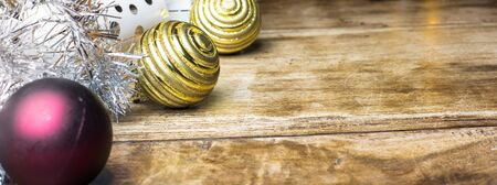 Christmas holidays composition on wooden background with copy space for your textの写真素材