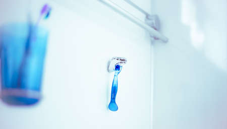 Alloa, Scotland - July 16, 2019: Gillette Venus shaving razor for women isolated on a white background in the bathroomのeditorial素材