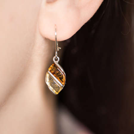 Baltic amber earrings - natural jewelleryの写真素材