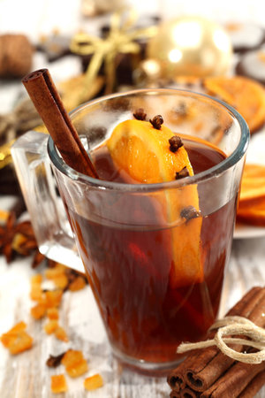 tea with orange and spicesの写真素材