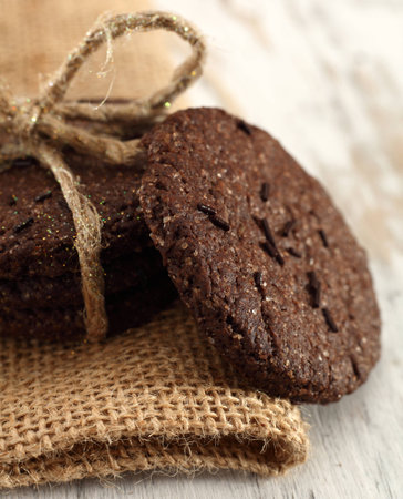 chocolate cookies with stringの写真素材