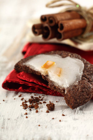 chocolate cookies with cinnamon and icingの写真素材