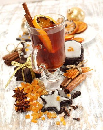 winter tea with sweetsの写真素材