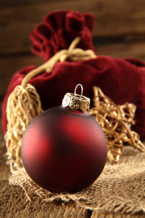 red bauble with red sackの写真素材