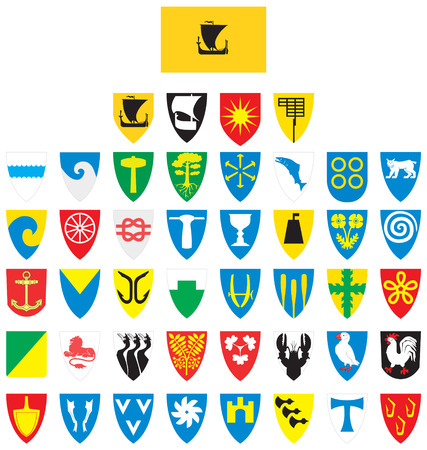 Flag and coat of arms of Nordland county in Norway.のイラスト素材