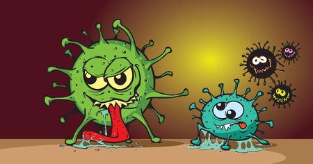 Funny cartoon style illustration on the subject of the corona virus.のイラスト素材
