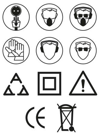 Vector illustration of appliances, safety and protection pictograms, and icons.のイラスト素材