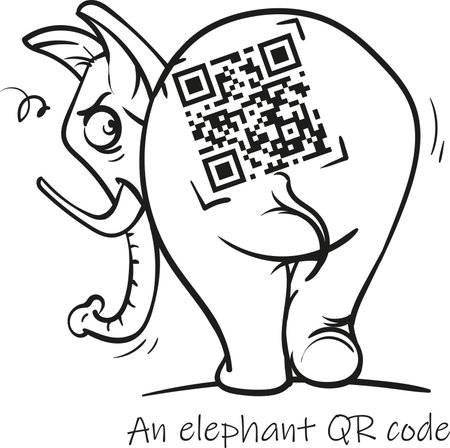 Vector illustration of an elephant imprinted with a QR code on its buttocks.のイラスト素材