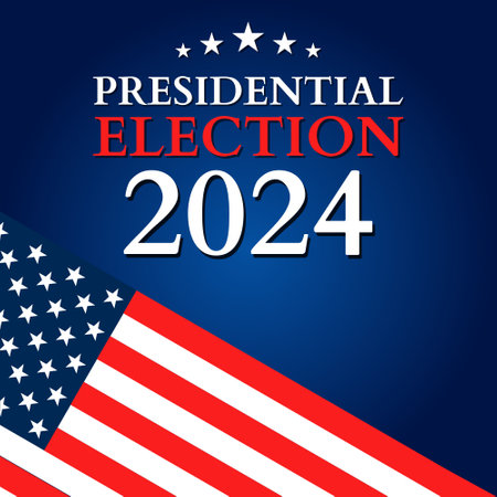 USA election 2024 background. Vector background for USA Presidential Election 2024. Label, poster, template, or banner illustration with USA flag elements design.の写真素材
