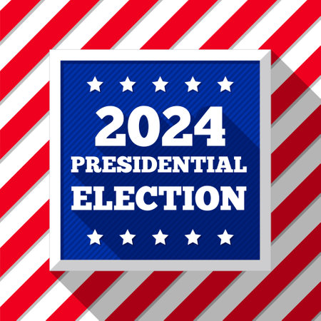 USA election 2024 background. Vector background for USA Presidential Election 2024. Label, poster, template, or banner illustration with USA flag elements design.の写真素材
