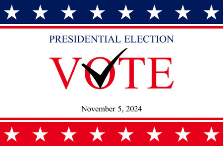 USA election 2024 background. Vector background for USA Presidential Election 2024. Label, poster, template, or banner illustration with USA flag elements design.の写真素材