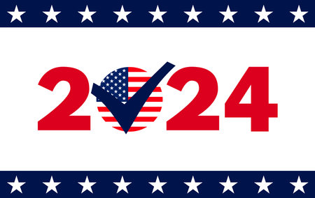 USA election 2024 background. Vector background for USA Presidential Election 2024. Label, poster, template, or banner illustration with USA flag elements design.の写真素材