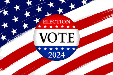 USA election 2024 background. Vector background for USA Presidential Election 2024. Label, poster, template, or banner illustration with USA flag elements design.の写真素材