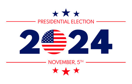USA election 2024 background. Vector background for USA Presidential Election 2024. Label, poster, template, or banner illustration with USA flag elements design.の写真素材