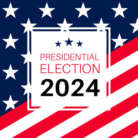 USA election 2024 background. Vector background for USA Presidential Election 2024. Label, poster, template, or banner illustration with USA flag elements design.の写真素材